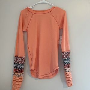 Free people coral long sleeve waffle knit
